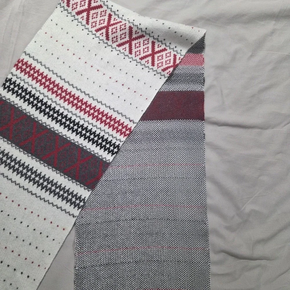 TALBOTS FAIRISLE SWEATER Winter White Red SCARF Cotton Cashmere Blend 72x9.5